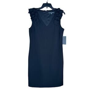 Julia Jordan black sleeveless feminine ruffle shoulder dress size 6 NWT